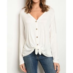 Ivory button down tie front top